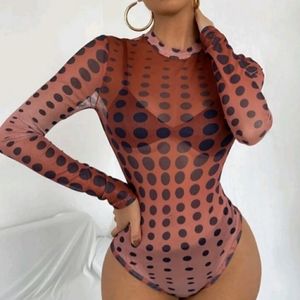 Sheer mesh polka dot bodysuit